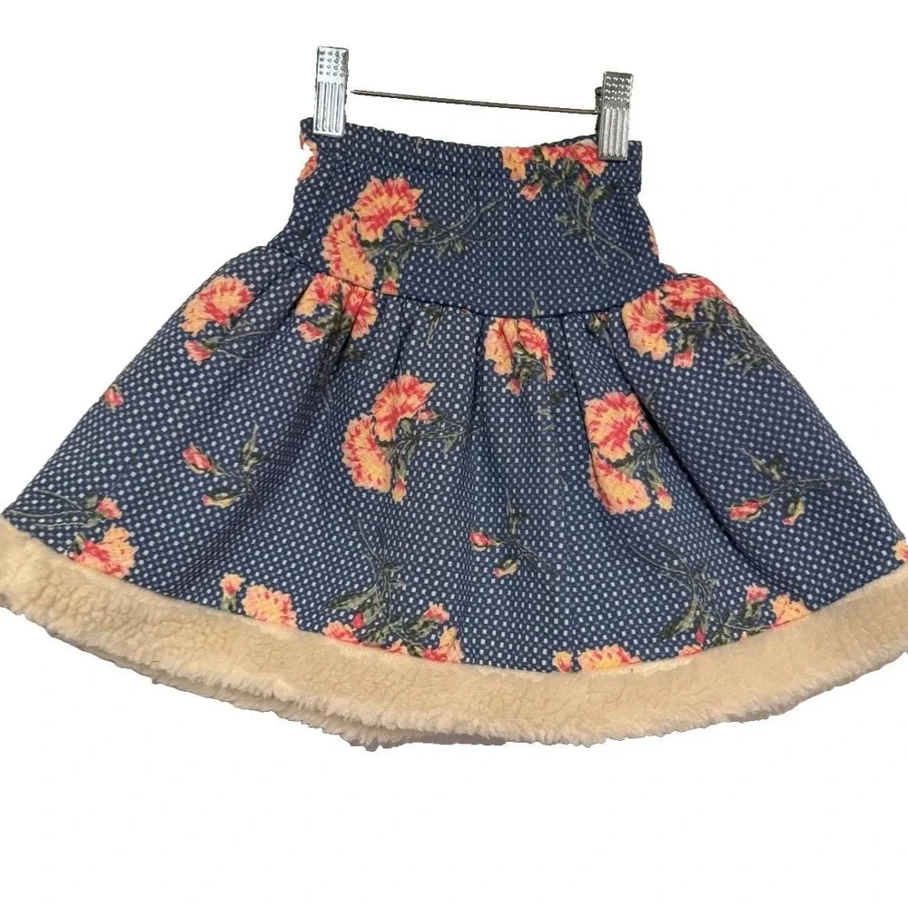 Vtg EUC Rose Cage San Fran toddler floral jacket skirt set‎ Faux Fur USA 2T-4T